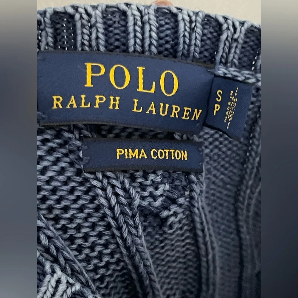 POLO Ralph Lauren Navy Blue Pima Cotton Knit V-neck Sweater Size Small - Picture 5 of 6